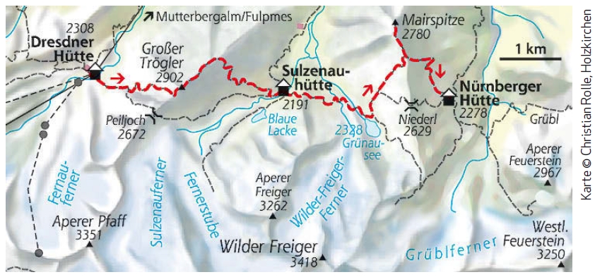 Stubaier Höhenweg Etappe 4 Gipfelvariante Karte