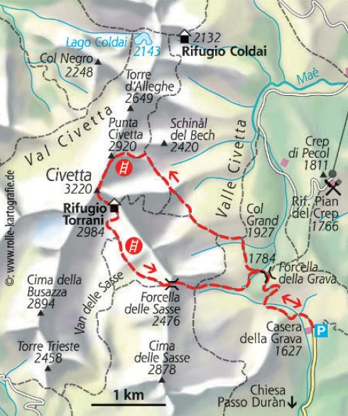 Civetta Dolomiten karte