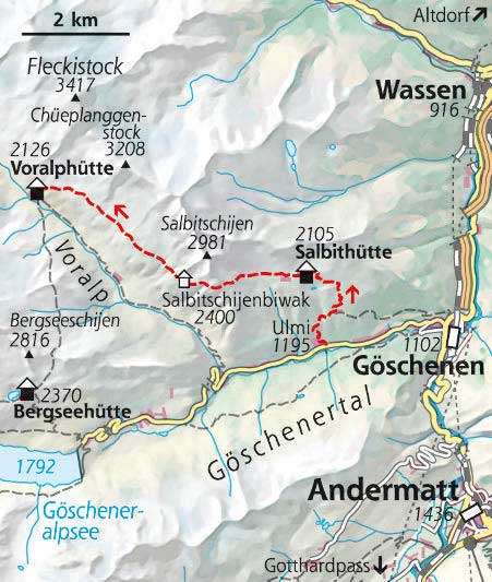 Wanderkarte Etappe 1 Hüttentour Schweiz