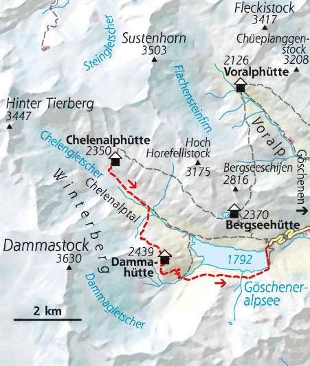Wanderkarte Etappe 3 Hüttentour Schweiz