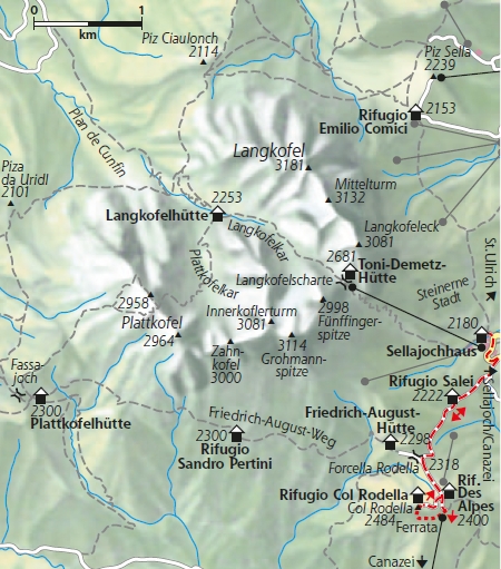 Karte Via Ferrat Col Rodella