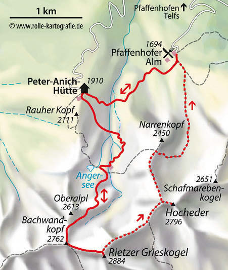 Wanderkarte Bergtour Rietzer Grieskogel