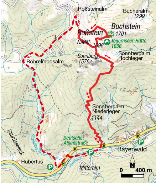 Wanderung Rossstein und Buchstein Karte