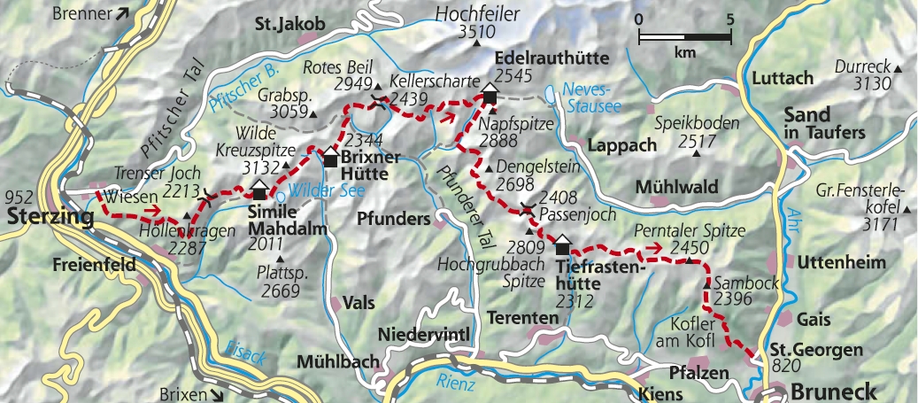 Karte Pfunderer Hoehenweg