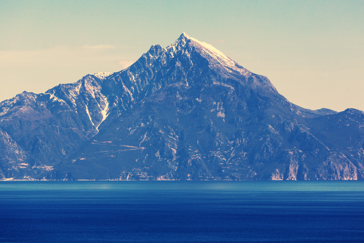 Der Berg Athos auf der Halbinsel Athos