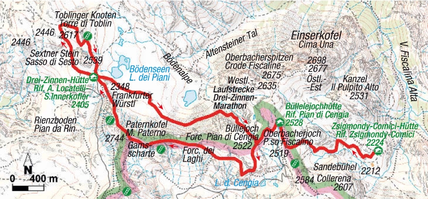 Karte 3. Etappe Sextener Klettersteigunde