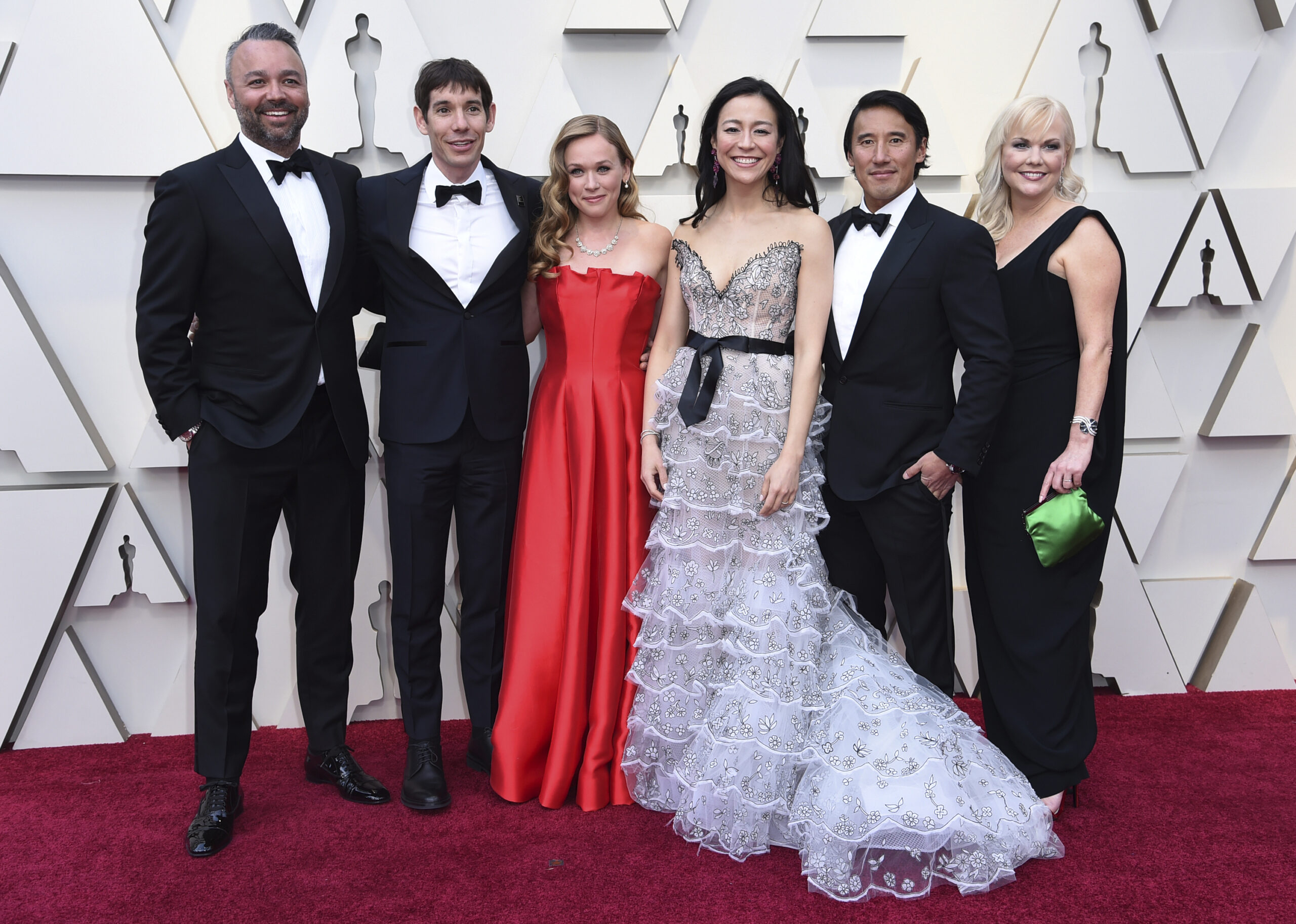 Von links: Evan Hayes, Alex Honnold, Sanni McCandless, Elisabeth Chai Vasarhelyi, Jimmy Chin und Shannon Dil bei der Oscar-Verleihung