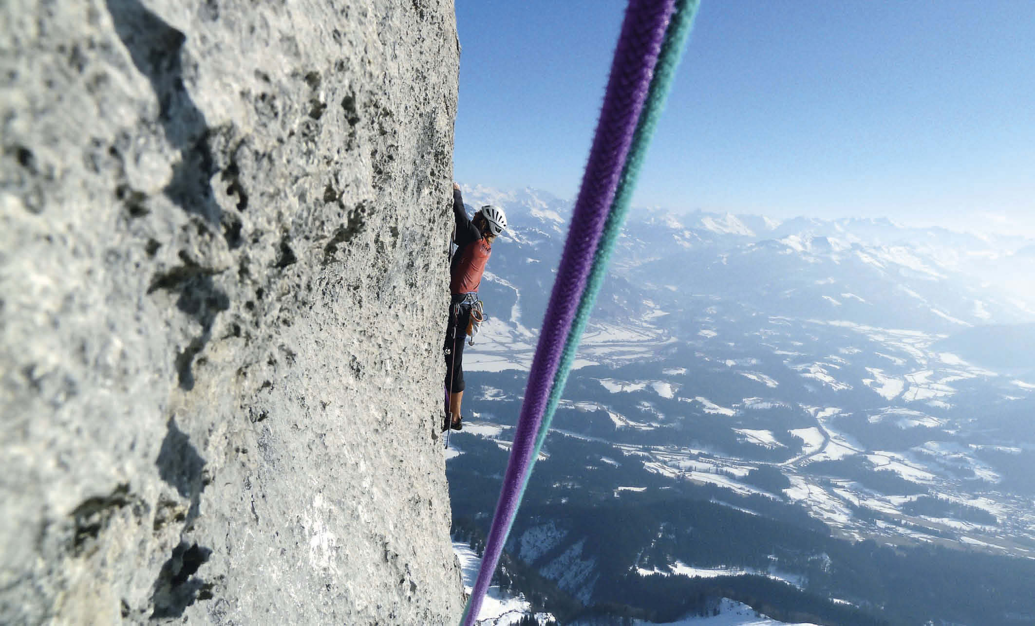 Das große Fragezeichen in der Maukspitze-Westwand ist ein Quergang von zwei Seillängen.