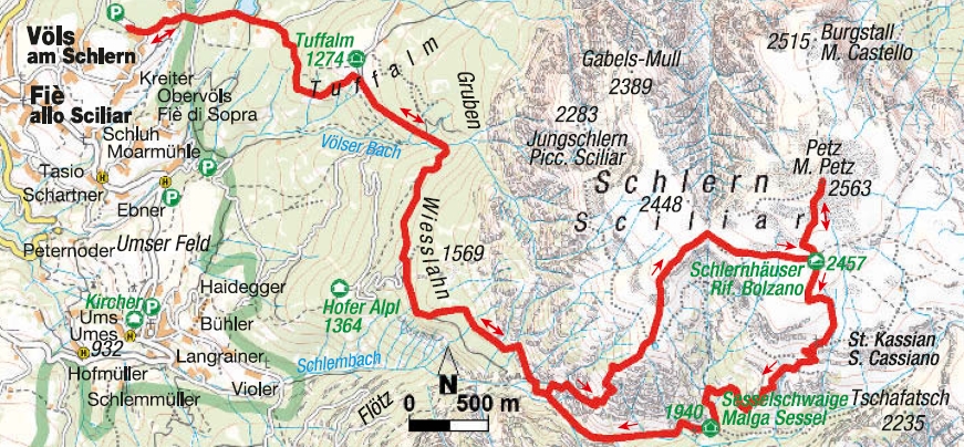 Wanderkarte Bergtour Schlern