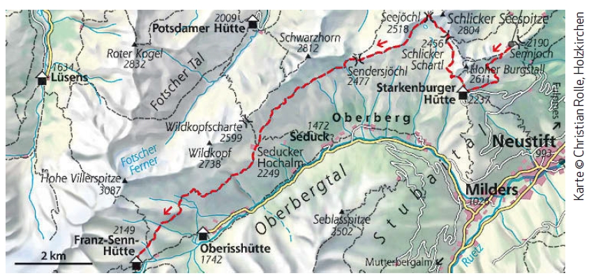 Stubaier Höhenweg Etappe 1 Karte