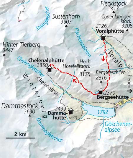 Wanderkarte Etappe 2 Hüttentour Schweiz